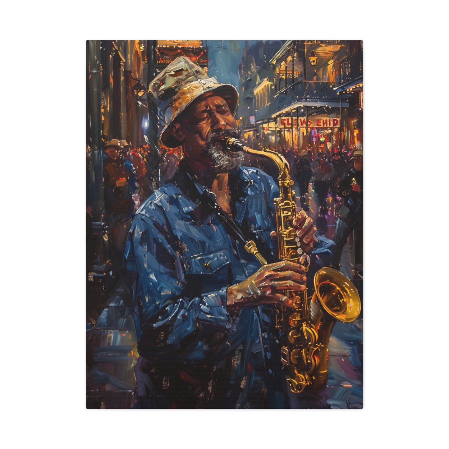 Man Playing Horn on the Street - Rembrandt Style Digital Oil Painting Canvas Gallery Wraps