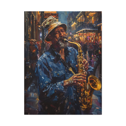 Man Playing Horn on the Street - Rembrandt Style Digital Oil Painting Canvas Gallery Wraps