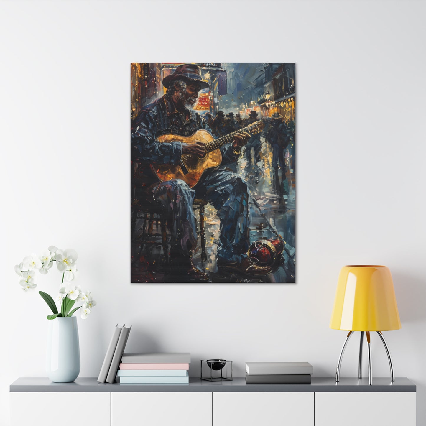 Man Playing Guitar on the Street - Rembrandt Style Digital Oil Painting Canvas Gallery Wraps