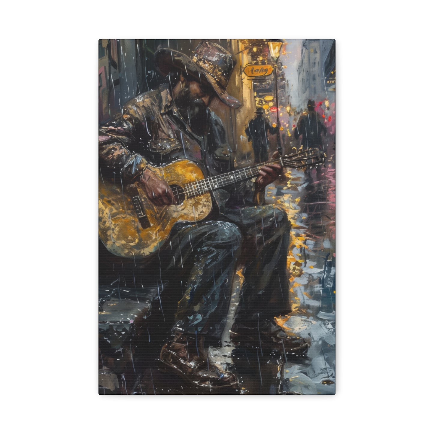 Man Playing Guitar on the Street - Rembrandt Style Digital Oil Painting Canvas Gallery Wraps