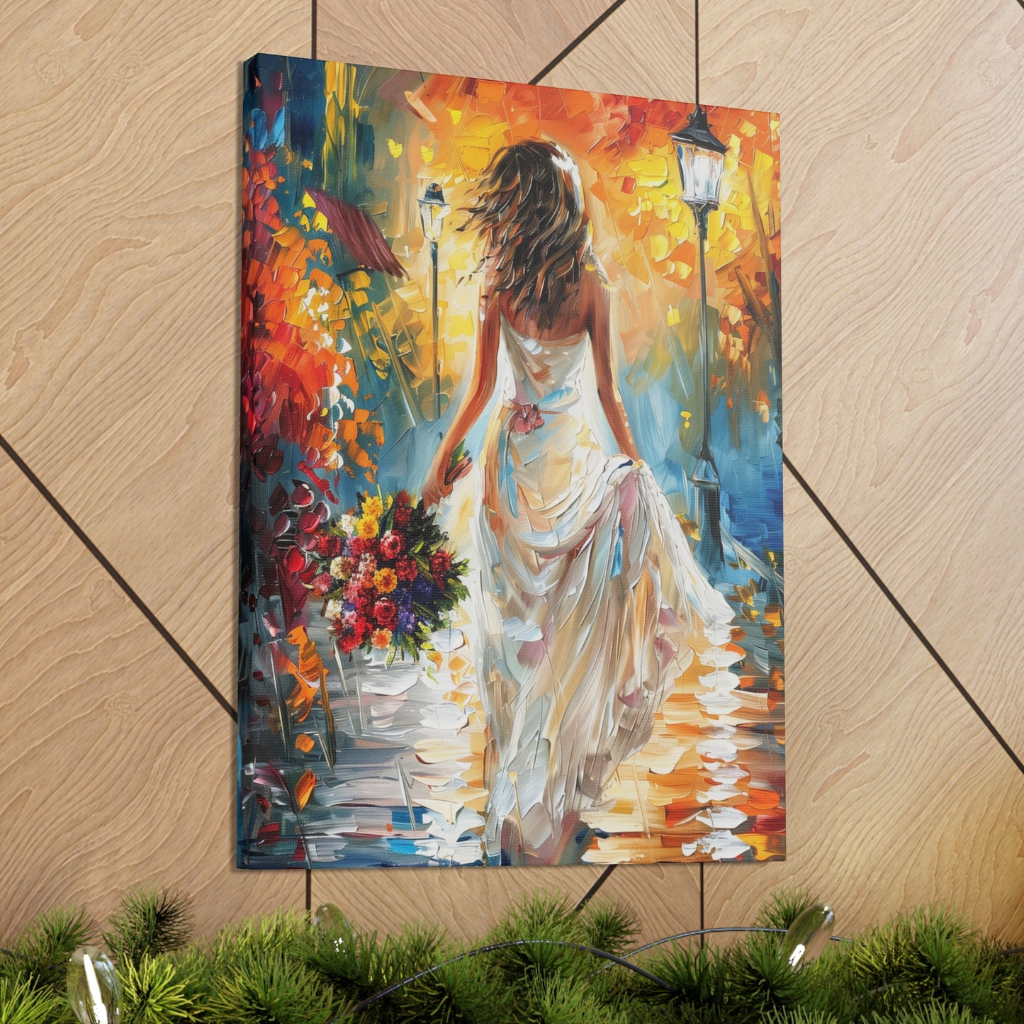 bride walking in the streets - Leonid Afremov Style Digital Print Canvas Gallery Wraps