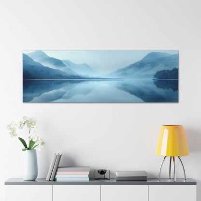 Lake Landscape with Mountains - Morning Mist Panorama Canvas Gallery Wraps