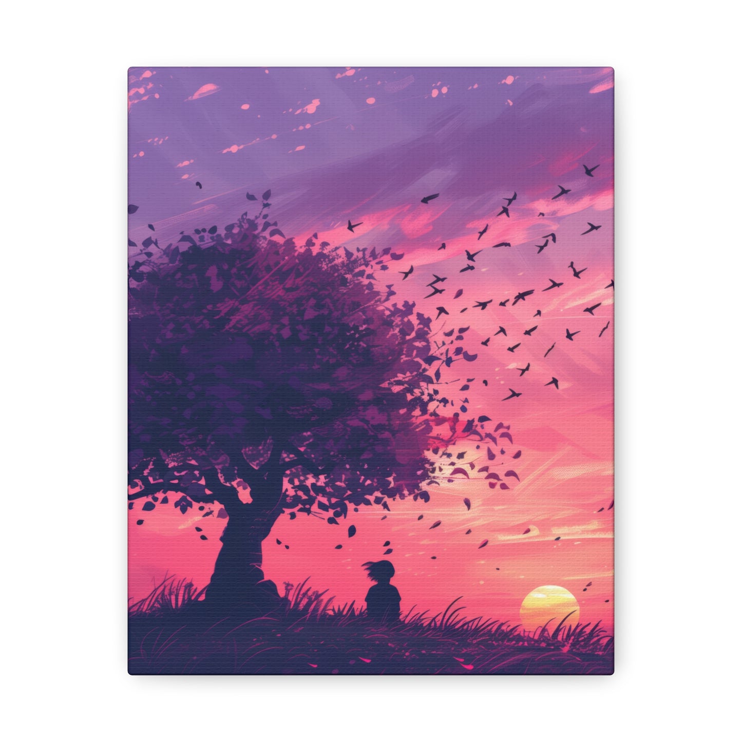 Tree in a Purple Sunset Digital Illustration Canvas Gallery Wraps