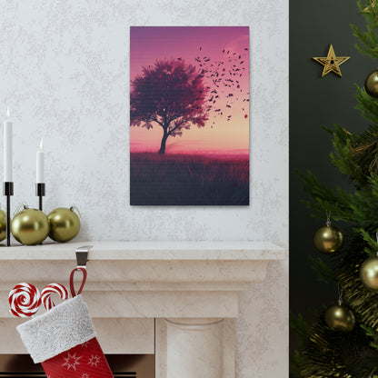 Tree in a Purple Sunset Digital Illustration Canvas Gallery Wraps