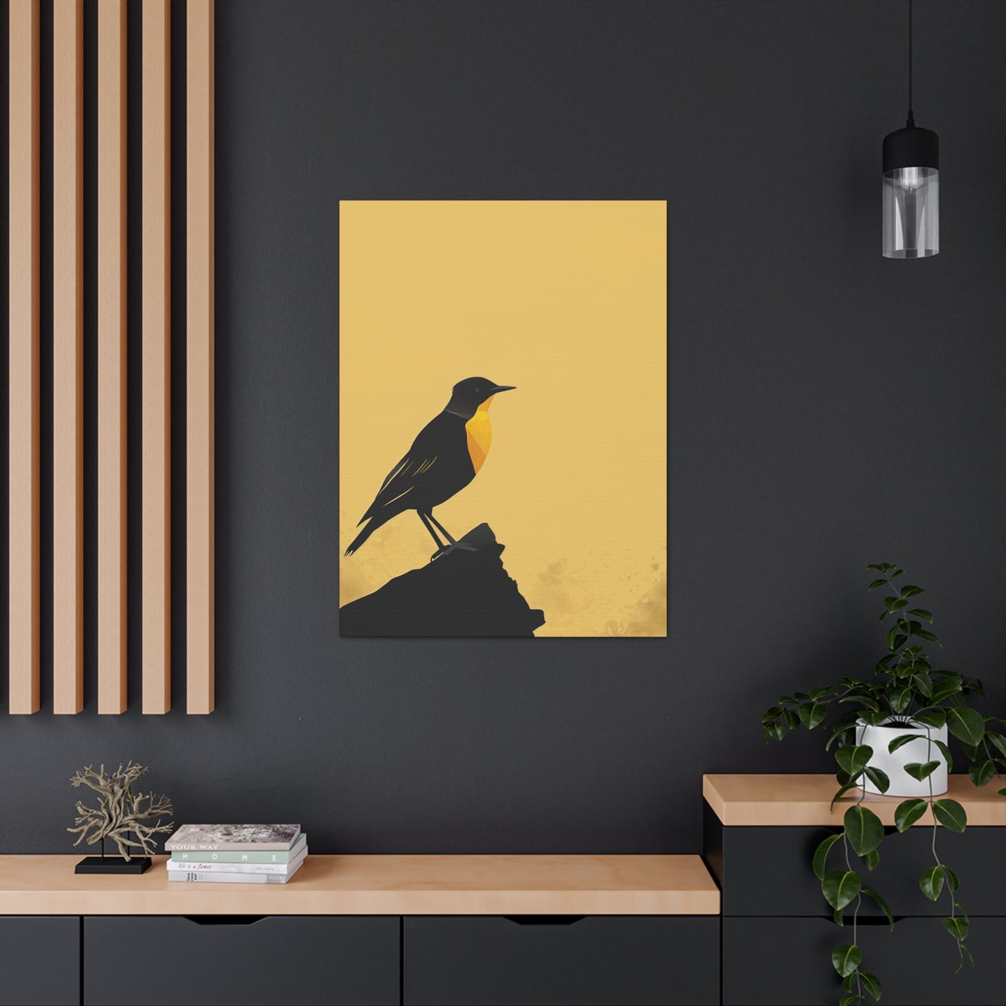 Bird Sitting on a Rock Digital Illustration Canvas Gallery Wraps