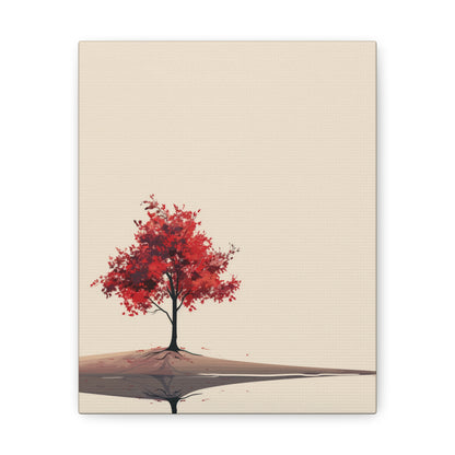 Lone Tree with Red Leaves - Portrait Illustration Canvas Gallery Wraps