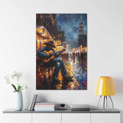 Man Playing Guitar on the Street - Rembrandt Style Digital Oil Painting  Canvas Gallery Wraps