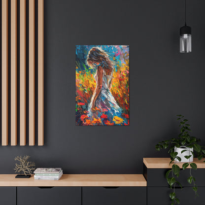 a girl standing in flower field Digital Oil Painting Print Canvas Gallery Wraps