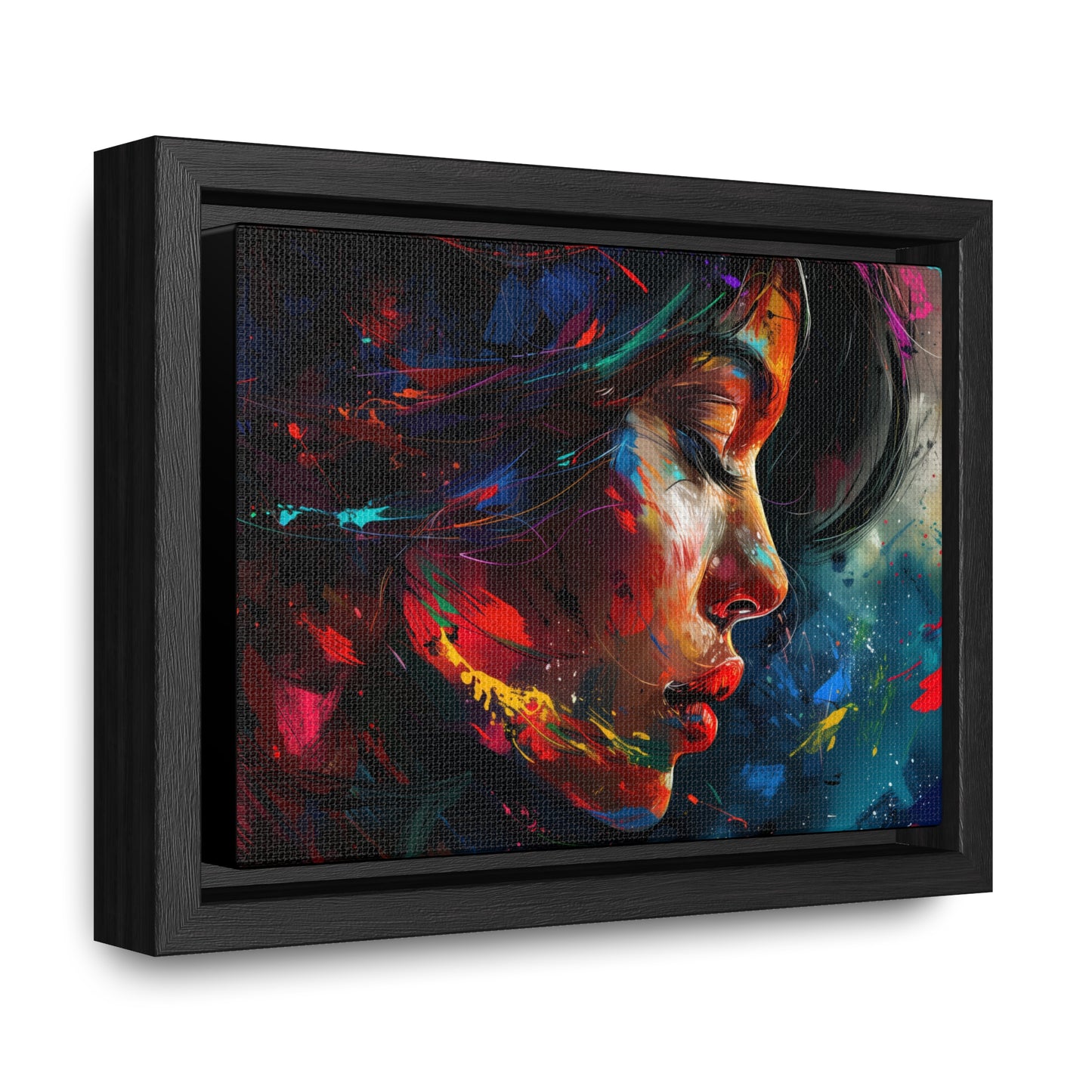 Beautiful Girl Face - Colorful Impressionist Style Digital Canvas Art Print Horizontal Frame