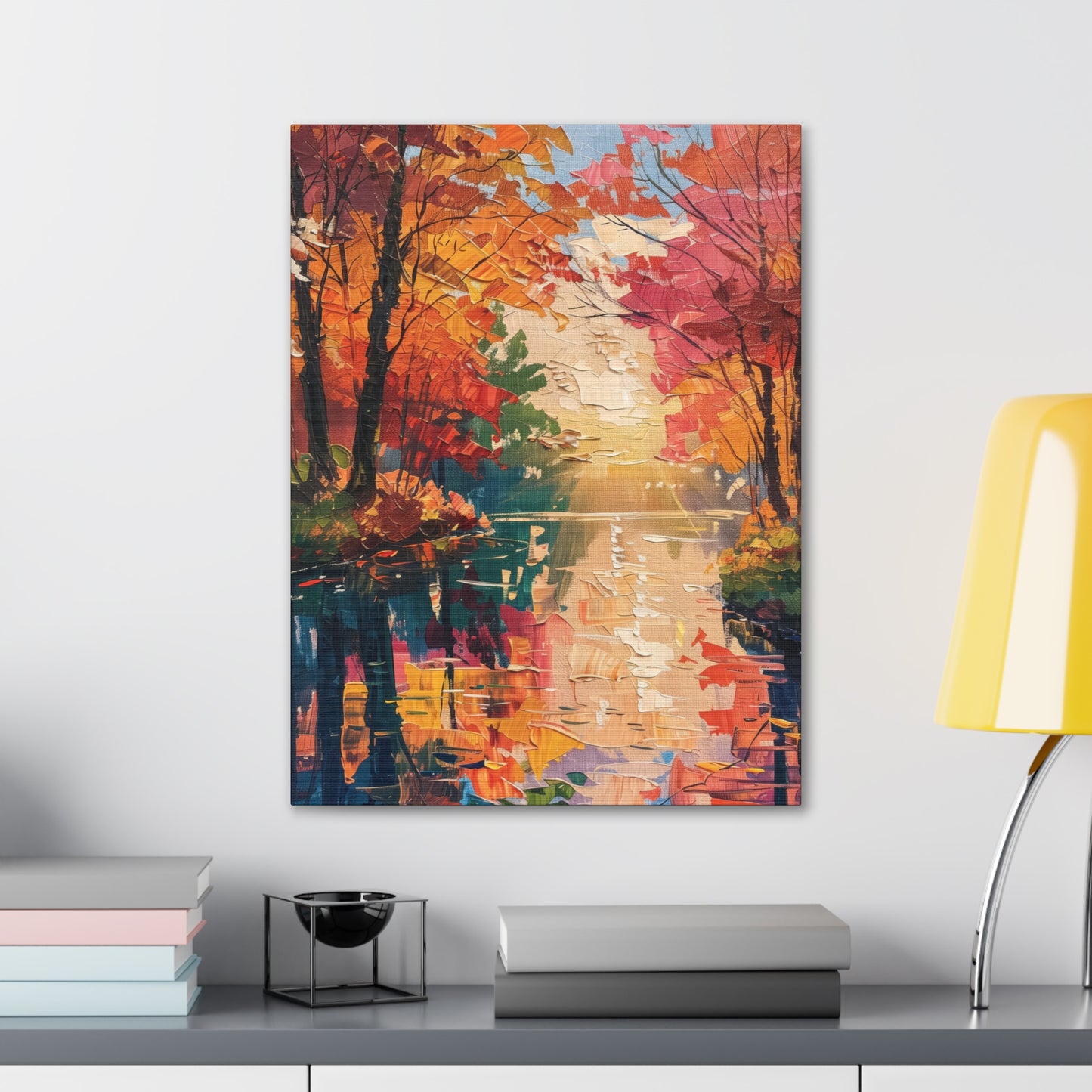 Lake in a Autumn Forest - Claude Monet Style Digital Print Canvas Gallery Wraps