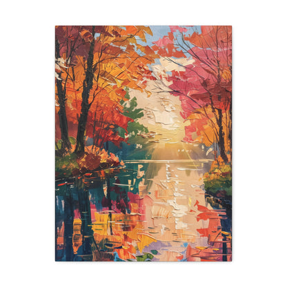 Lake in a Autumn Forest - Claude Monet Style Digital Print Canvas Gallery Wraps