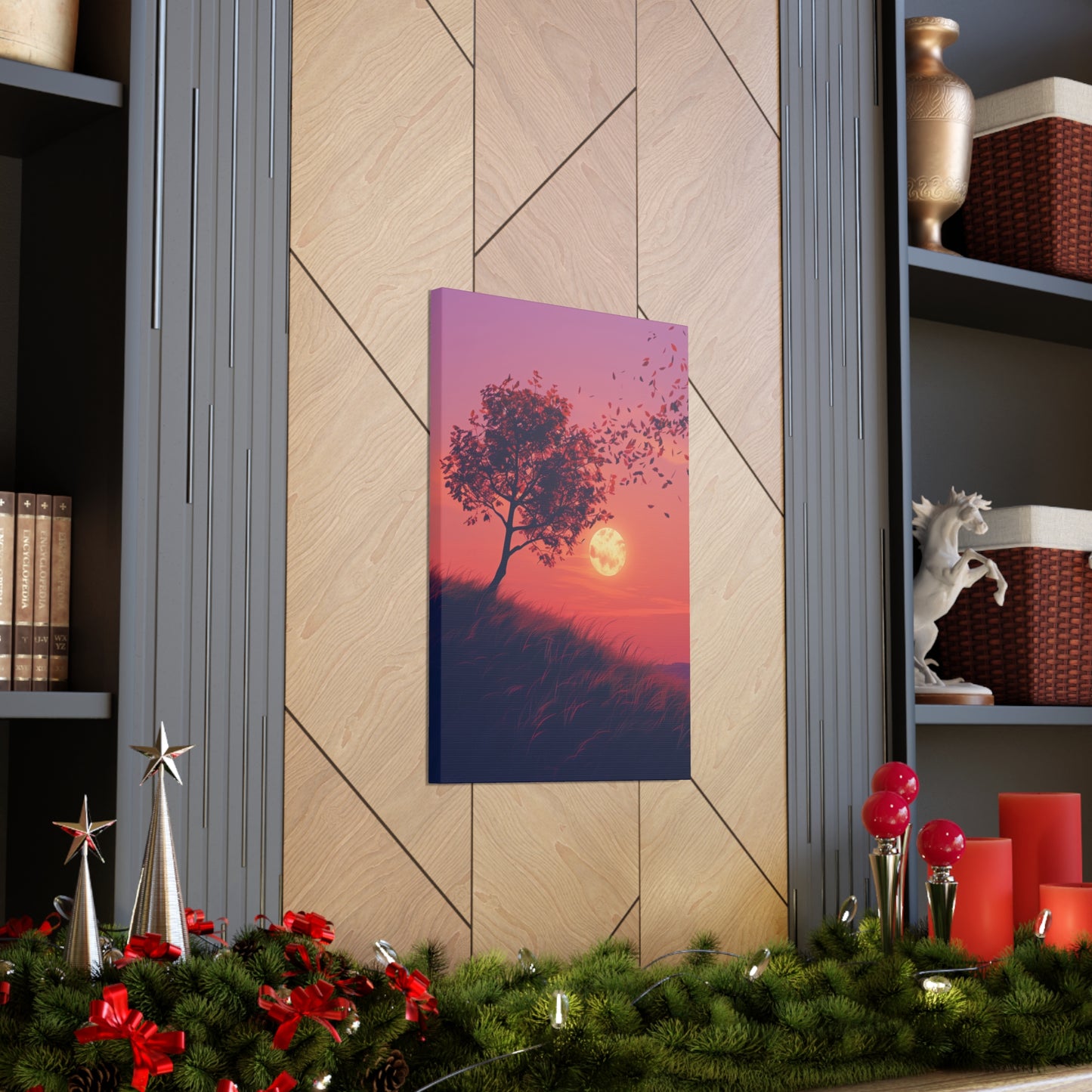 Tree in a Purple Sunset Digital Illustration Canvas Gallery Wraps