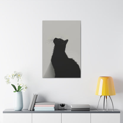 Black Cat Looking Up Digital Illustration Canvas Gallery Wraps