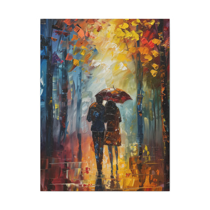 Couple Walking in the Street with Umbrella - Leonid Afremov Style Digital Oil Painting Canvas Gallery Wraps