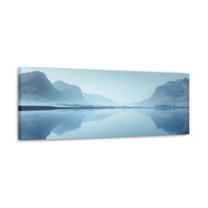 Lake Landscape with Mountains - Morning Mist Panorama Canvas Gallery Wraps