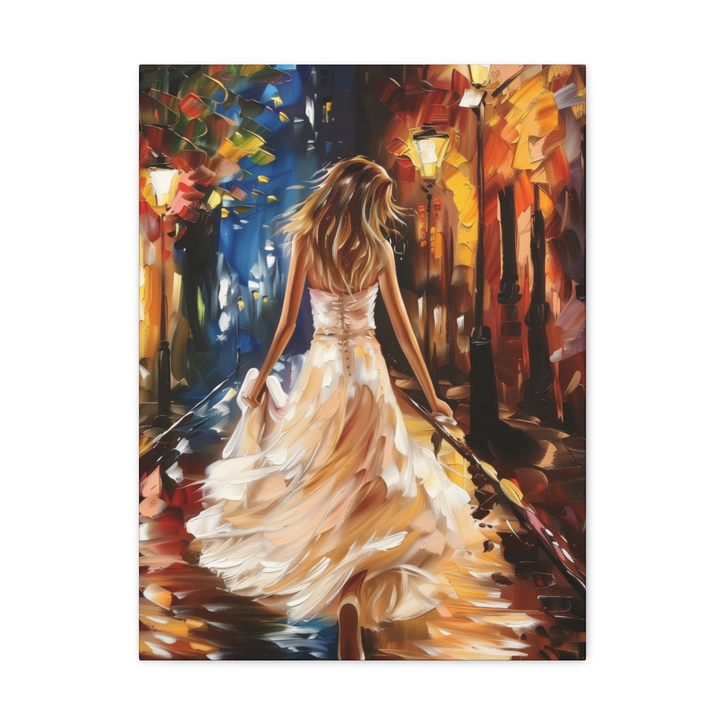 bride walking in street - Leonid Afremov Style Digital Print Canvas Gallery Wraps