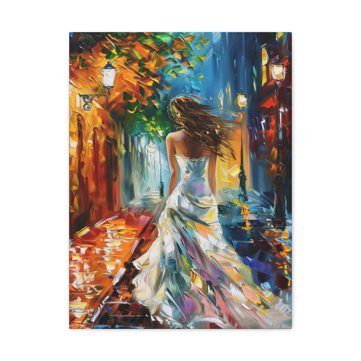 bride walking in street - Leonid Afremov Style Digital Print Canvas Gallery Wraps