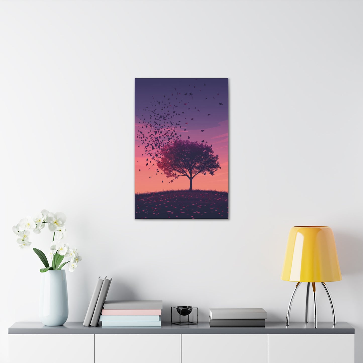 Tree in a Purple Sunset Digital Illustration Canvas Gallery Wraps