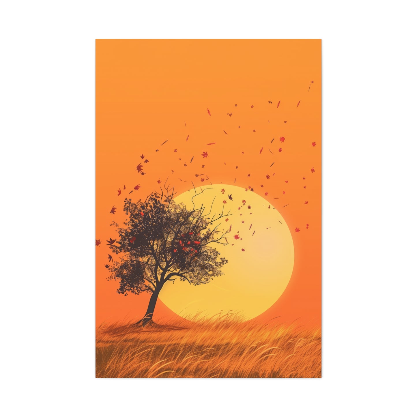 Tree in a Golden Sunset Digital Illustration Canvas Gallery Wraps