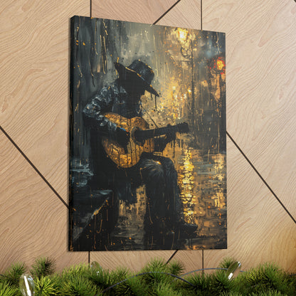 Man Playing Guitar on the Street - Rembrandt Style Digital Oil Painting Canvas Gallery Wraps