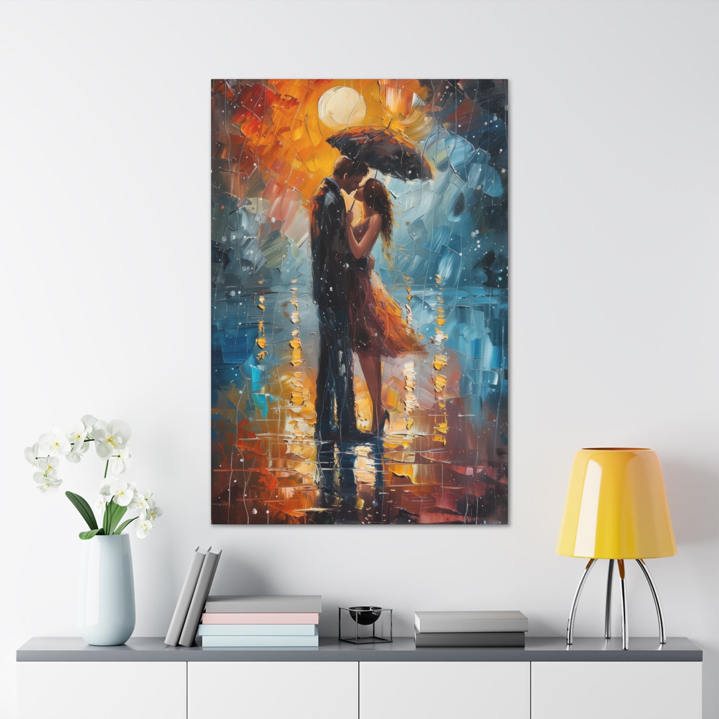 couple holding a umbrella in rain - Leonid Afremov Style Digital Print Canvas Gallery Wraps