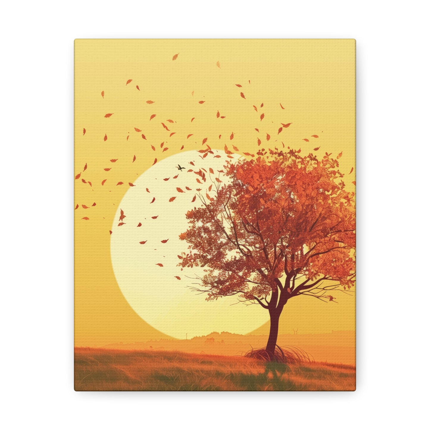 Red Tree in a Golden Sunset Digital Illustration Canvas Gallery Wraps