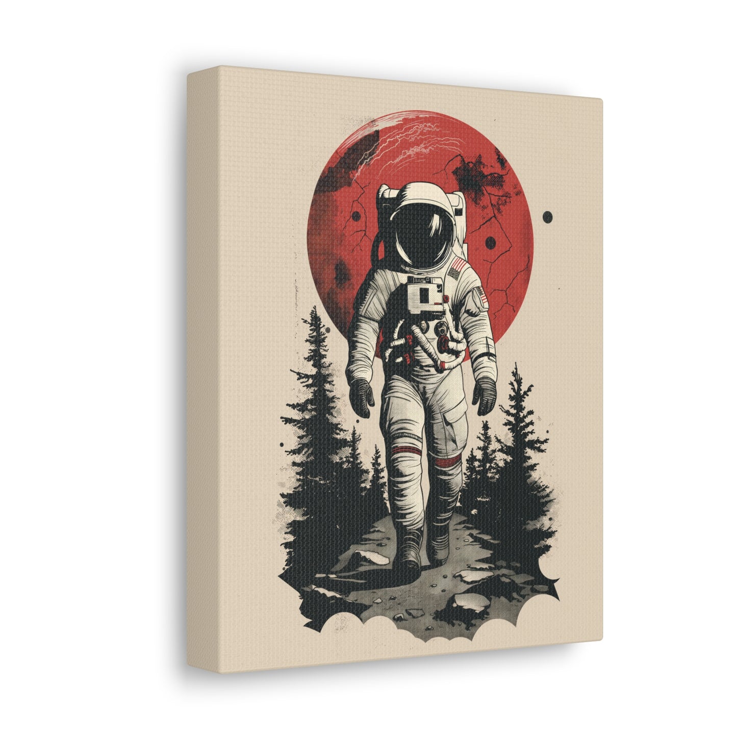 Cosmic Journey: Astronaut Walking  - Digital Illustration Canvas Gallery Wrap