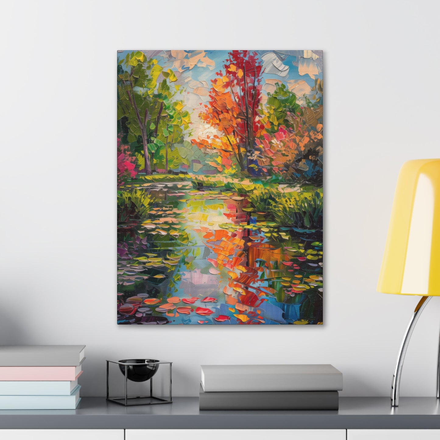 Pond in a Autumn Forest - Claude Monet Style Digital Print Canvas Gallery Wraps