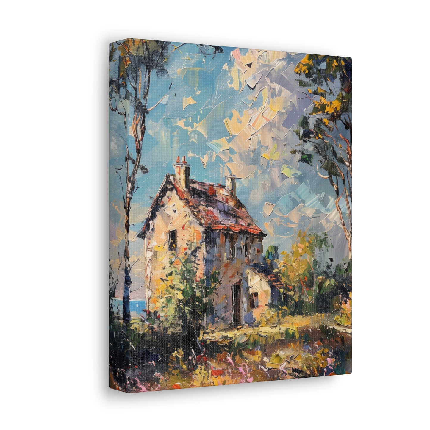 Old house in Countryside Village with garden in medieval times Digital Oil Painting Print Canvas Gallery Wraps