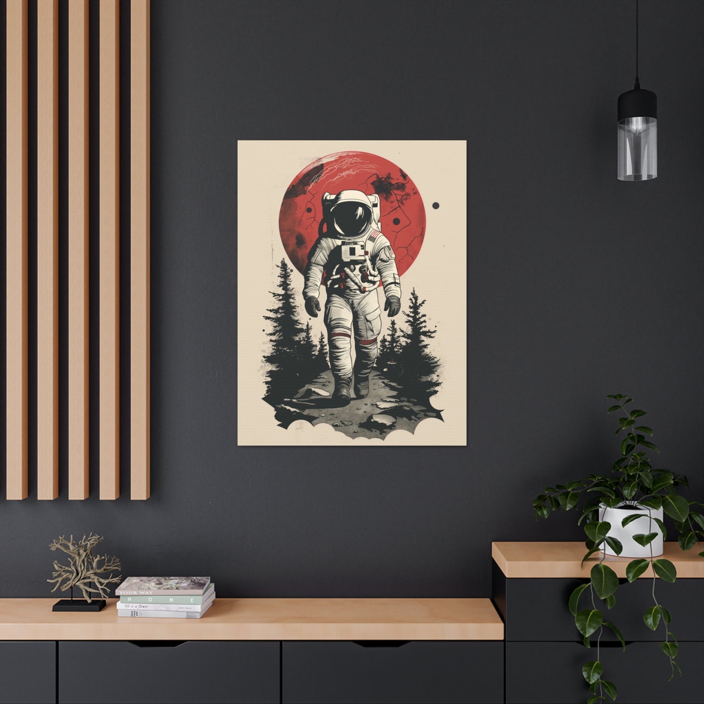 Cosmic Journey: Astronaut Walking  - Digital Illustration Canvas Gallery Wrap