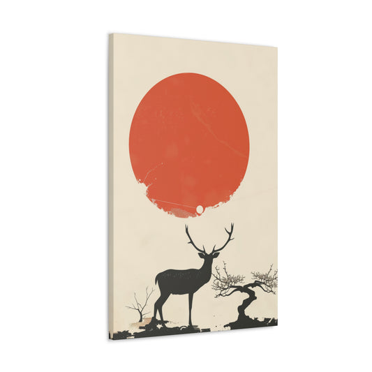 Deer and Sun - Takeshi Kitano Style Digital Illustration Canvas Gallery Wraps