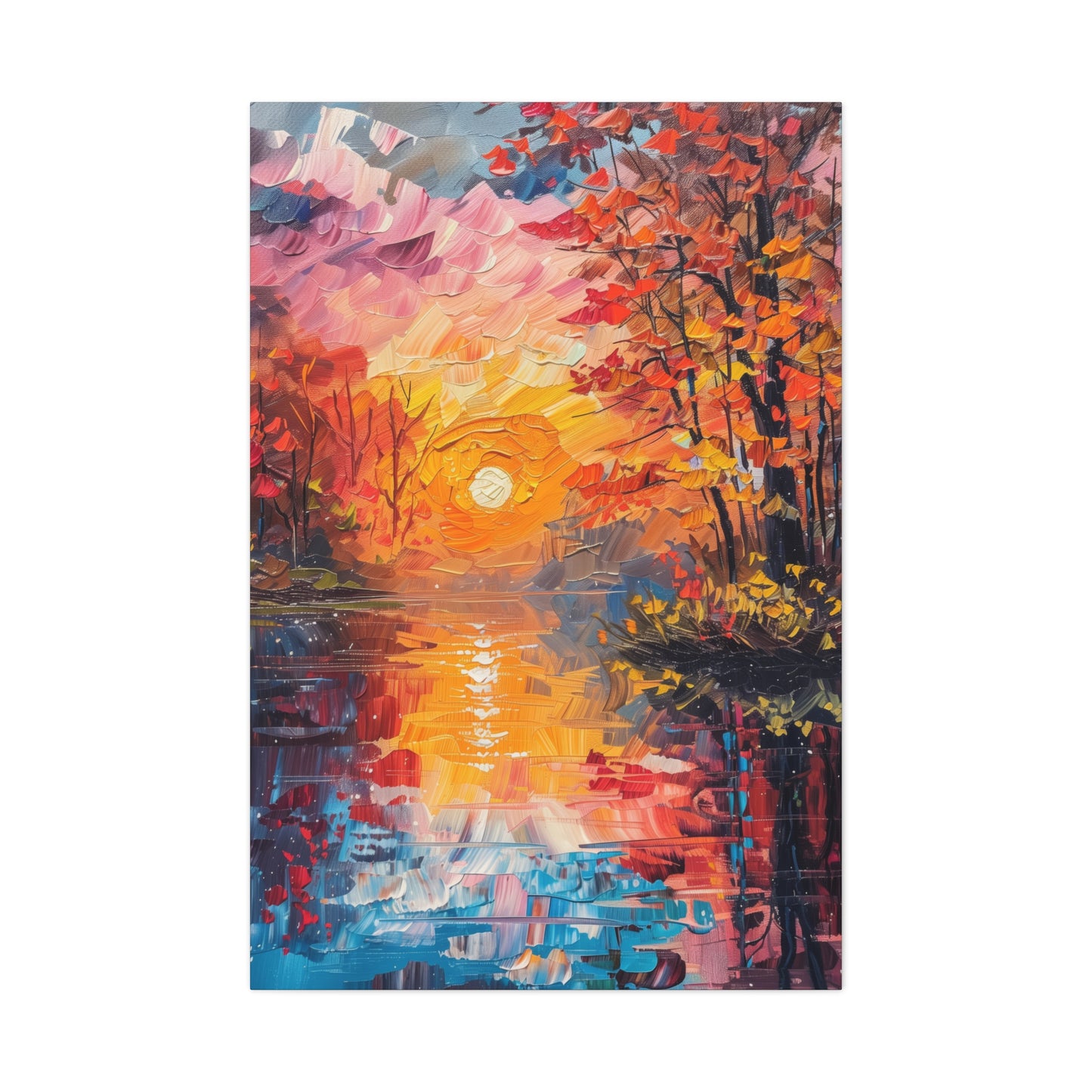 Pond in a Autumn Forest - Claude Monet Style Digital Print Canvas Gallery Wraps