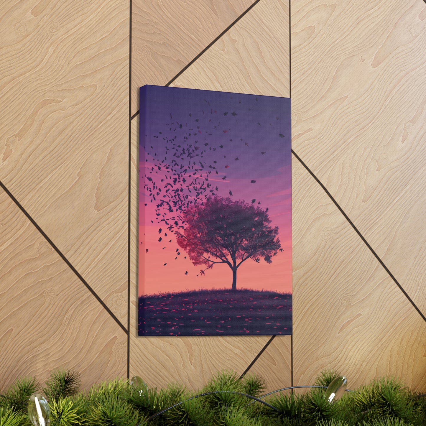 Tree in a Purple Sunset Digital Illustration Canvas Gallery Wraps