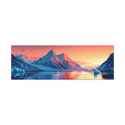 Snowy Mountain Evening in Antarctica - Digital Landscape Illustration Panorama Canvas Gallery Wraps