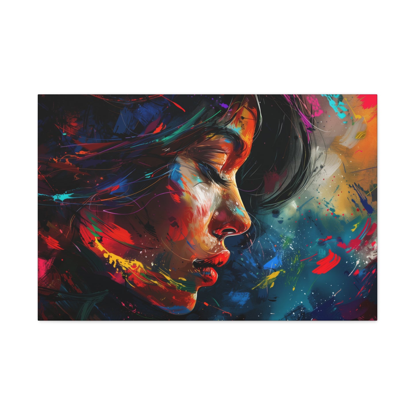 Beautiful Girl Face - Colorful Impressionist Style Digital Art Canvas Gallery Wraps