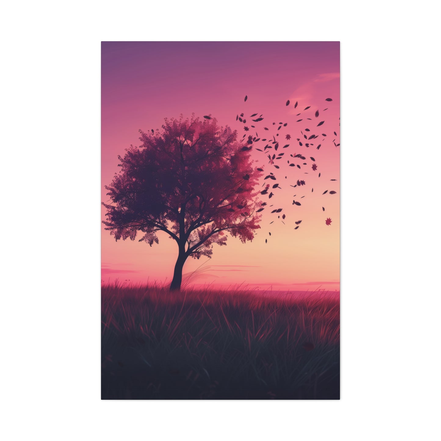 Tree in a Purple Sunset Digital Illustration Canvas Gallery Wraps