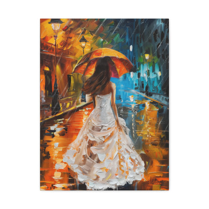 bride walking in street in rain - Leonid Afremov Style Digital Print Canvas Gallery Wraps