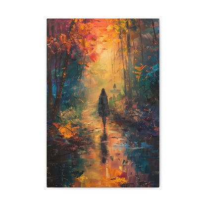 a girl walking through countryside forest Digital Oil Painting Print Canvas Gallery Wraps