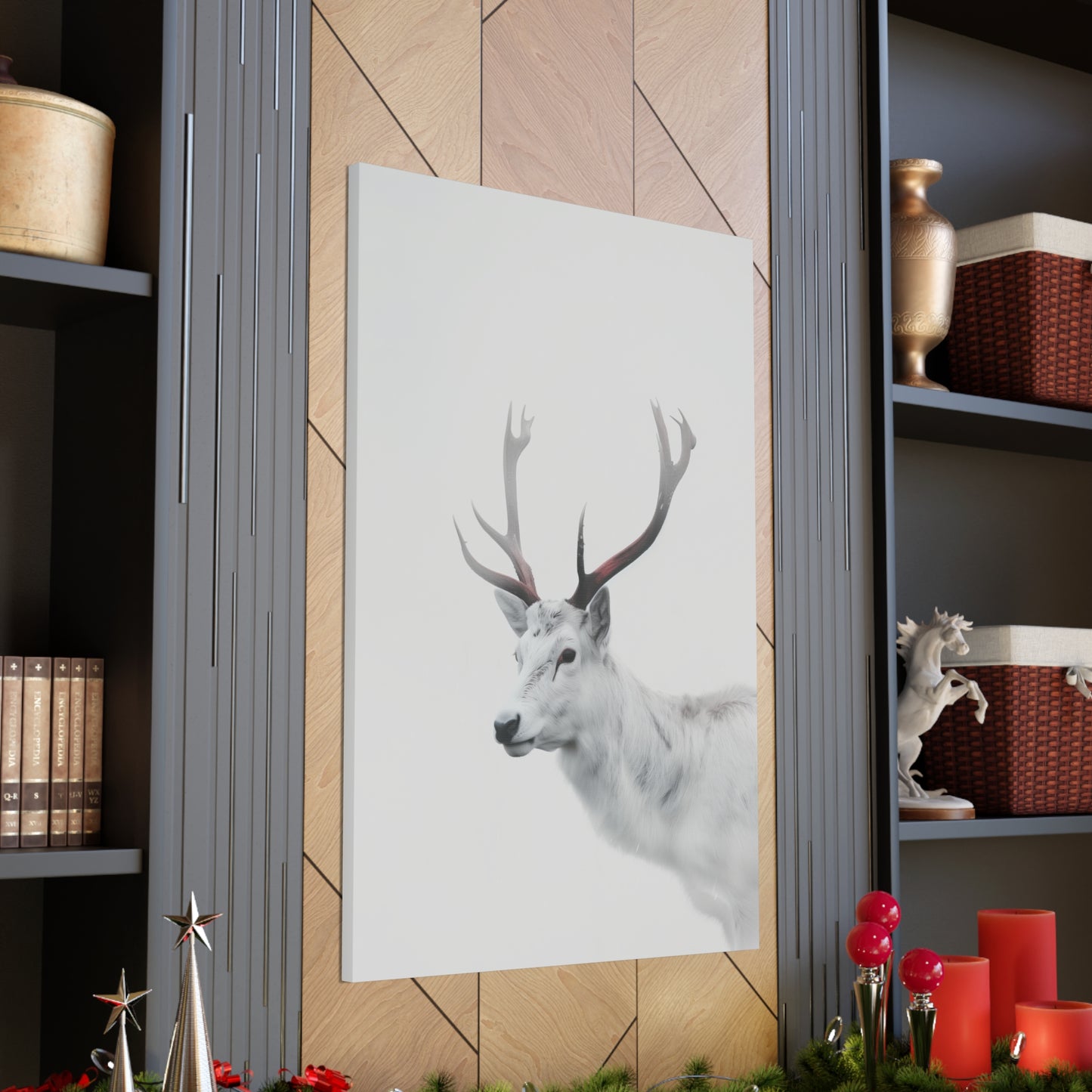 White Reindeer Digital Illustration Canvas Gallery Wraps