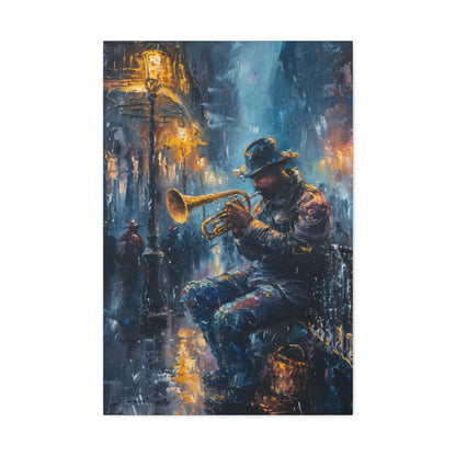 Man Playing Horn on the Street - Rembrandt Style Digital Oil Painting Canvas Gallery Wraps