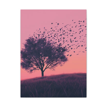 Tree in a Purple Sunset Digital Illustration Canvas Gallery Wraps