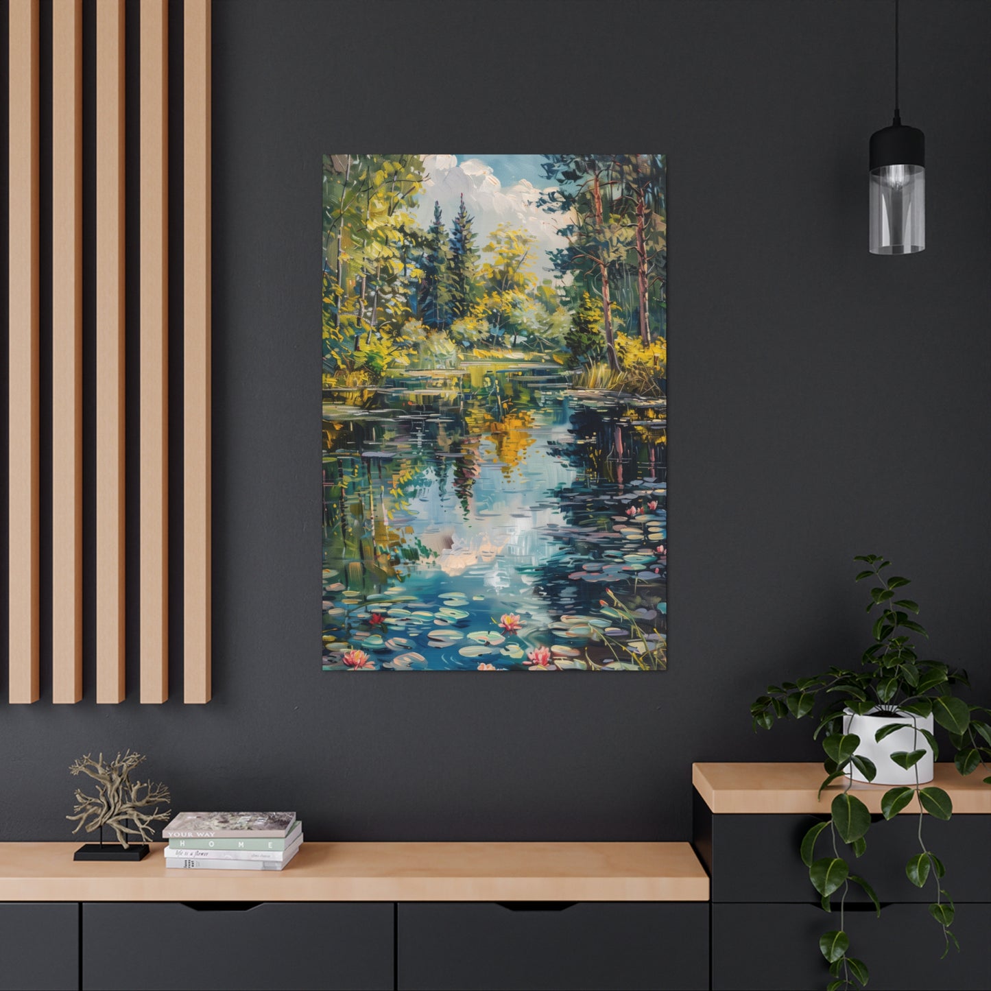 Pond in a Forest - Claude Monet Style Digital Print Canvas Gallery Wraps