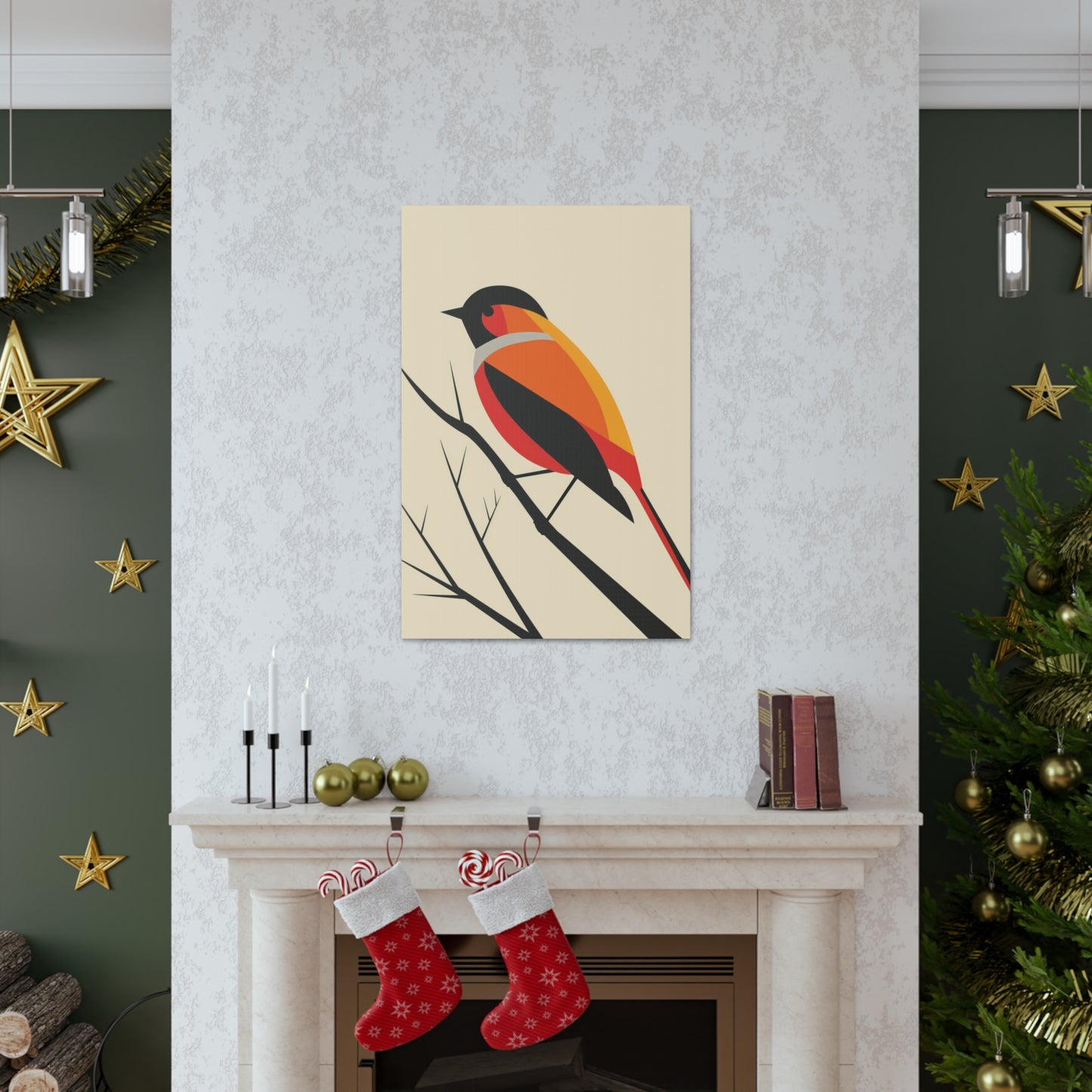 Bird siting on a tree branch Digital Illustration Canvas Gallery Wraps