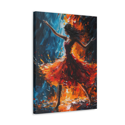 girl with orange dress dancing in rain - Leonid Afremov Style Digital Print Canvas Gallery Wraps