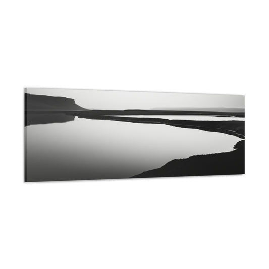 Riverbank - Black and White Landscape Panorama Canvas Gallery Wraps