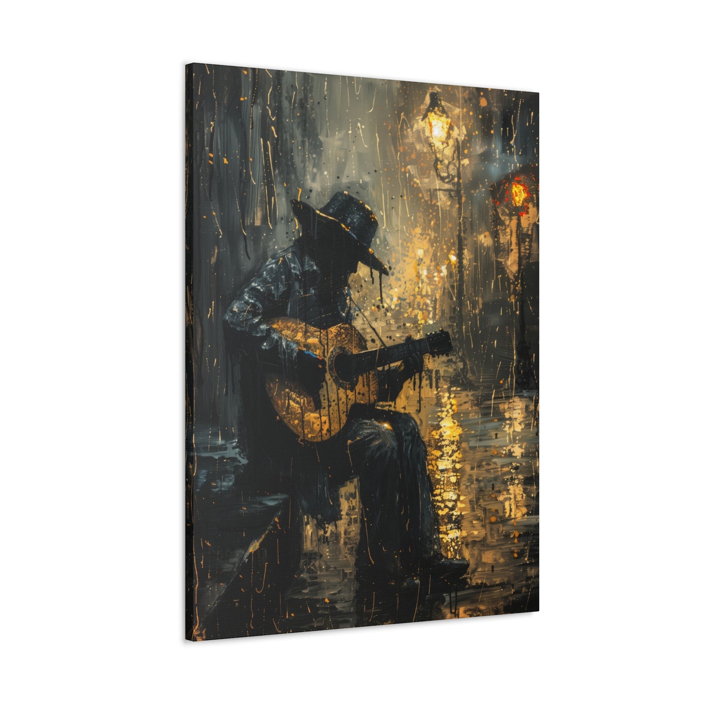 Man Playing Guitar on the Street - Rembrandt Style Digital Oil Painting Canvas Gallery Wraps