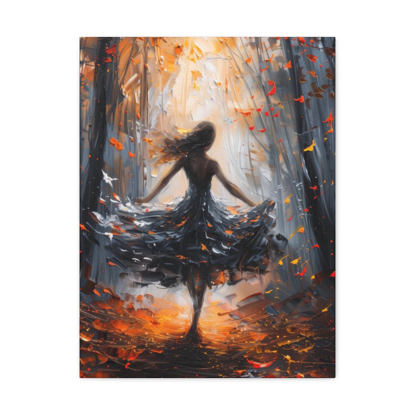 girl dancing in Autumn Forest Digital Oil Painting Print Canvas Gallery Wraps