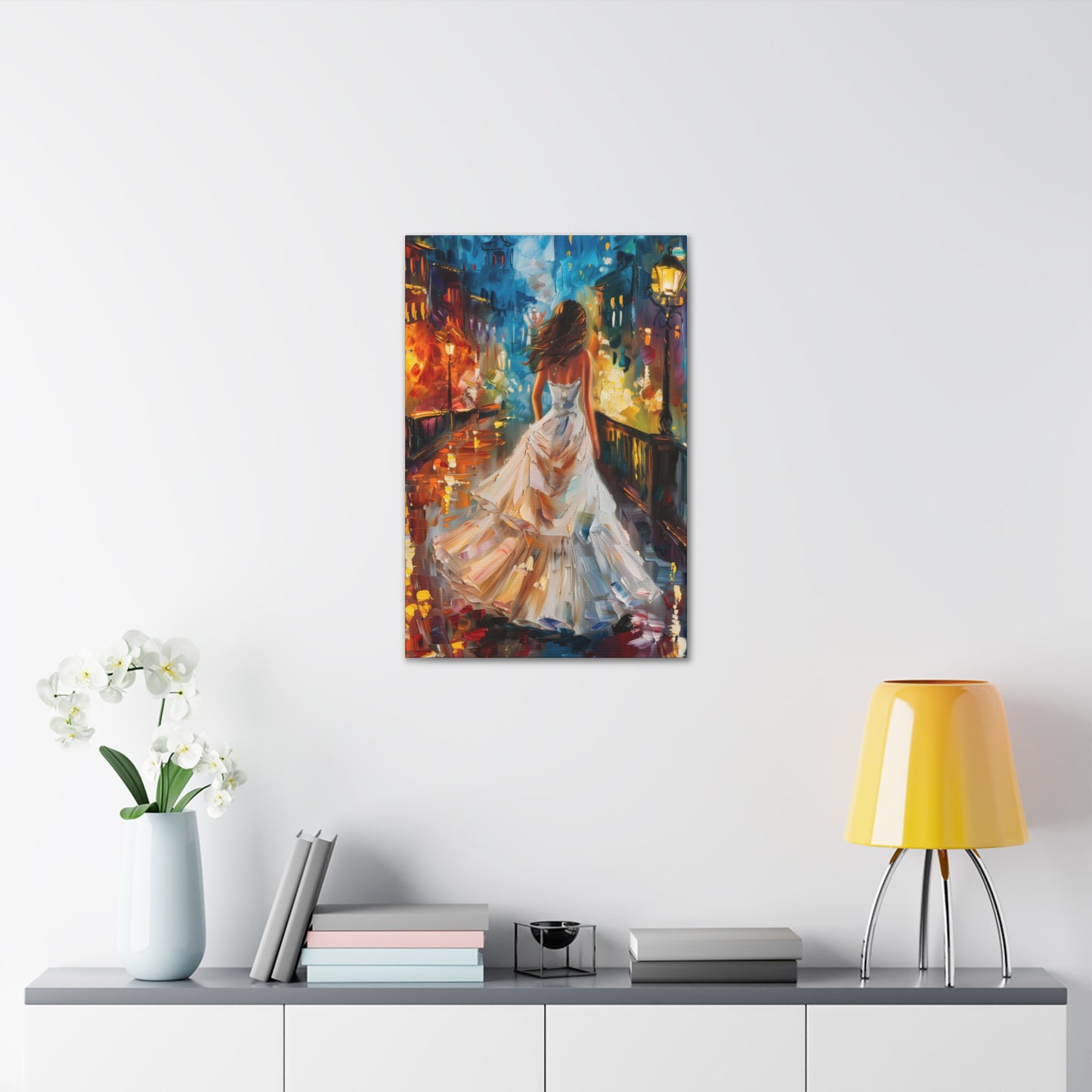 bride walking in Bridge - Leonid Afremov Style Digital Print Canvas Gallery Wraps