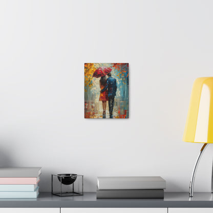 lovely couple holding a umbrella in rain - Leonid Afremov Style Digital Print Canvas Gallery Wraps