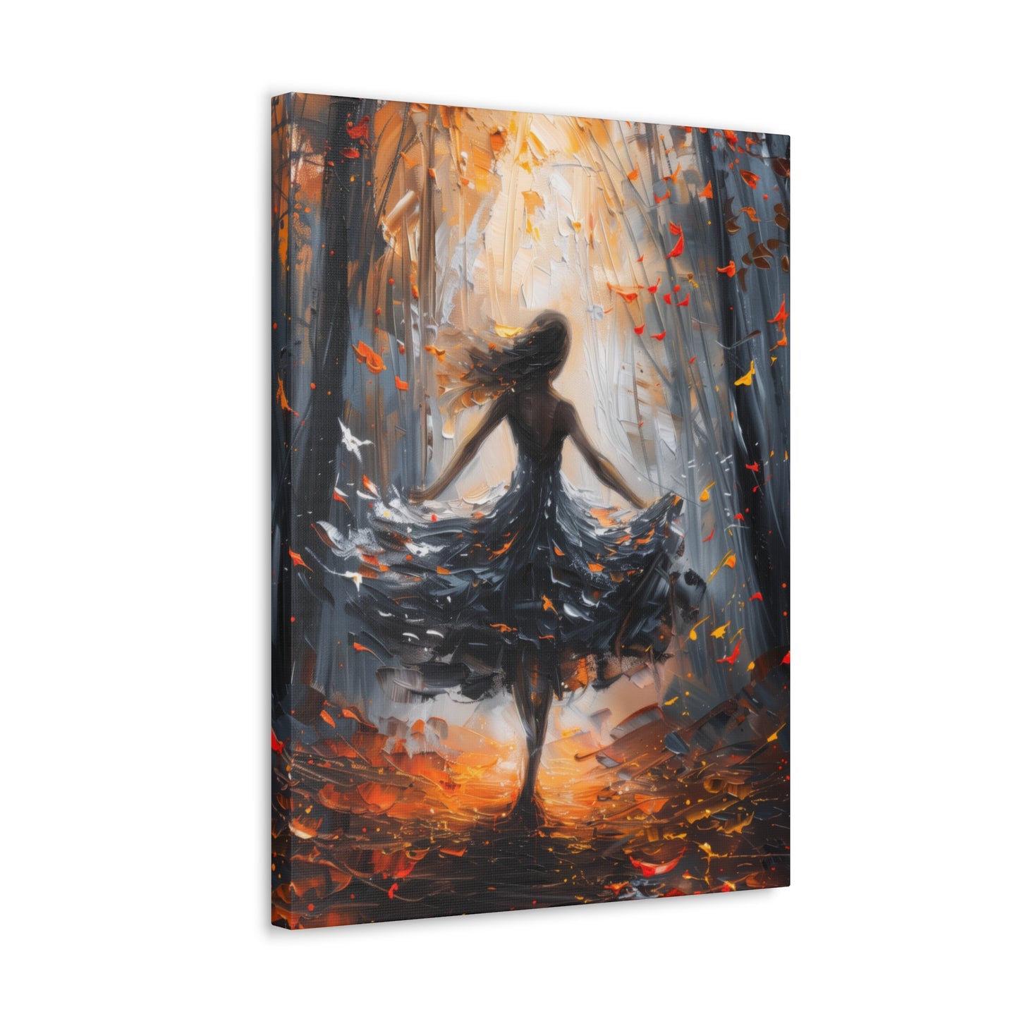 girl dancing in Autumn Forest Digital Oil Painting Print Canvas Gallery Wraps